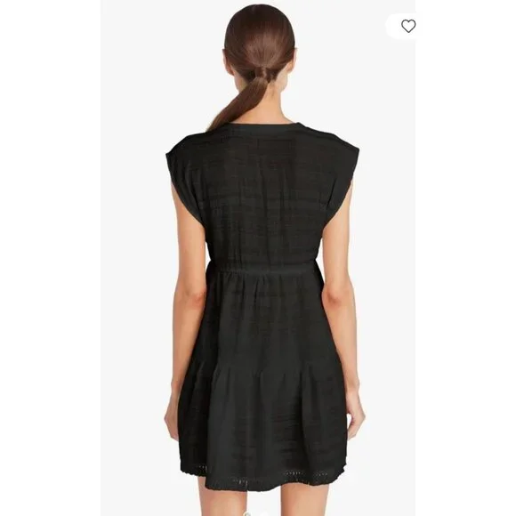 Robin Piccone Natalie Black Cover-Up Dress Drawstring Waist Fringe Hem Medium - Picture 2 of 7
